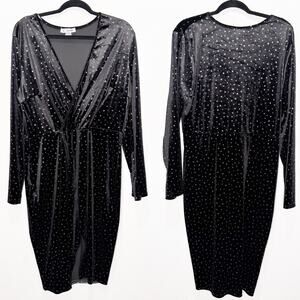 Vintage Y2K Sequin Velvet Slit Dress Black 3XL